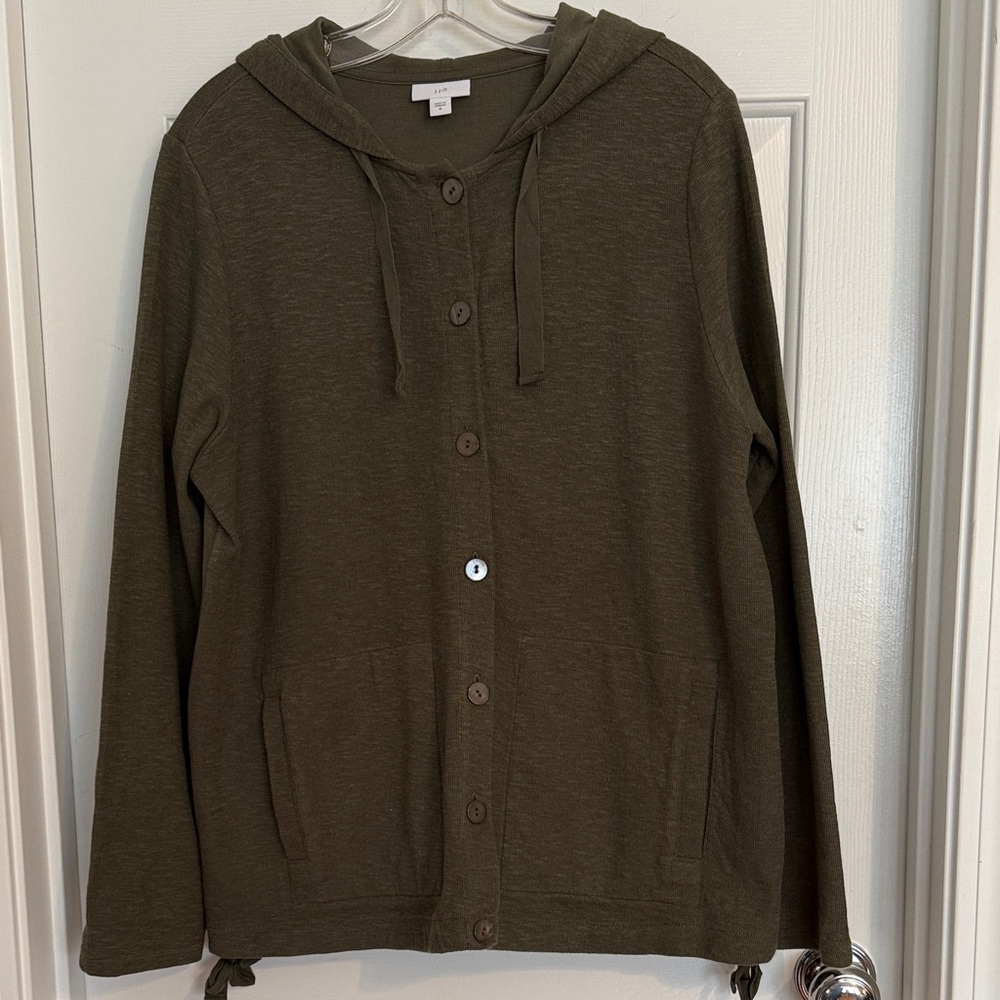 J. Jill Olive Green Hooded Button Cardigan